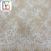 Tissu en dentelle florale 3D tendance avec perles, dentelle Chantilly, tissu à sequins, dentelle blanche perlée, dentelle française pour robes de mariée
