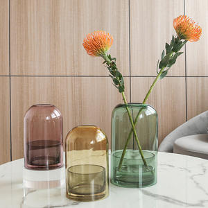 Nordic Style Simple Design <b>Glass</b> Cover Candle Holder Transparent <b>Glass</b> Vase Wholesale Art Shape Flower Arrangement <b>Glass</b> Vase - Product Image 4