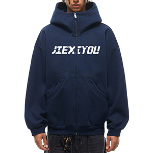 卸売り400gsmフリースフルダブルジップドローストリングOemジッパーHoddieブラックジップアップパーカーメンズレディースパーカー & スウェットシャツ - Product Image 1