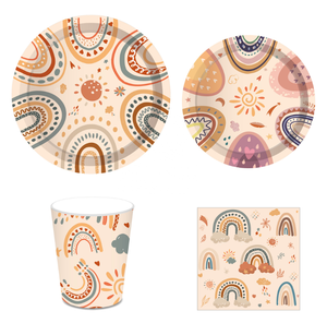 DAMAI - Juego de Vajilla Desechable de Papel con Temática de Arcoíris, Platos, Vasos y Servilletas para Decoración de Fiestas de Cumpleaños Infantiles - Product Image 2