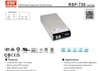 Meanwell-RSP-750-24 24V 31.3A 750W avec PFC RSP-500-5/12/15/24/27/48 Alimentation à découpage d'application Rf haute efficacité