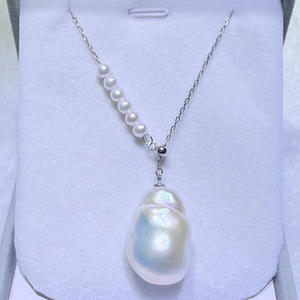 Collier en perles d'eau douce naturelles de Zhuji, design géométrique, accessoires en argent pur, y compris un pendentif Dabalok, unique pour femmes - Product Image 2