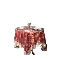 Nappe ronde en coton pur de haute qualité, style rétro américain, broderie florale 3D, bordure à volants