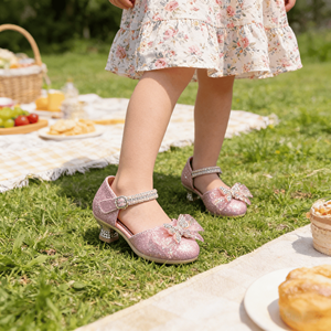 <span class=keywords><strong>Sandalias</strong></span> de Vestir con Pedrería y Correa al Tobillo para Niñas, Zapatos de Princesa para Fiesta, Zapatos Planos con Lazo y Brillantina, Zapatos de Tacón con Brillantina para Niñas, Muestra Gratis - Product Image 3