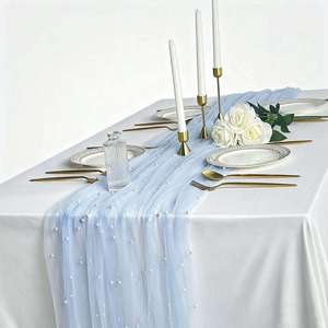 Exclusive Chiffon Yarn Pearl <b>Table</b> <b>Runner</b> Custom Size Custom Color Durable Quality For Function Catering Event Agencies - Product Image 1