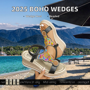 <span class=keywords><strong>Sandales</strong></span> <span class=keywords><strong>compensées</strong></span> ethniques perlées pour femme, style bohème rétro, grandes tailles, pour la plage et les voyages en hiver, printemps, automne 2026 - Product Image 2