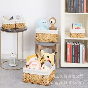 Rattan <b>Storage</b> <b>Baskets</b> Rectangle Linen Canvas Home Organization For Living Room Kitchen Desktop - Product Image 4