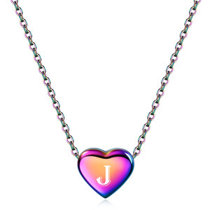 Collar con colgante de corazón de acero inoxidable de 12 mm, colorido, grabado con la letra J, para mujer, regalo, uso diario - Product Image 1