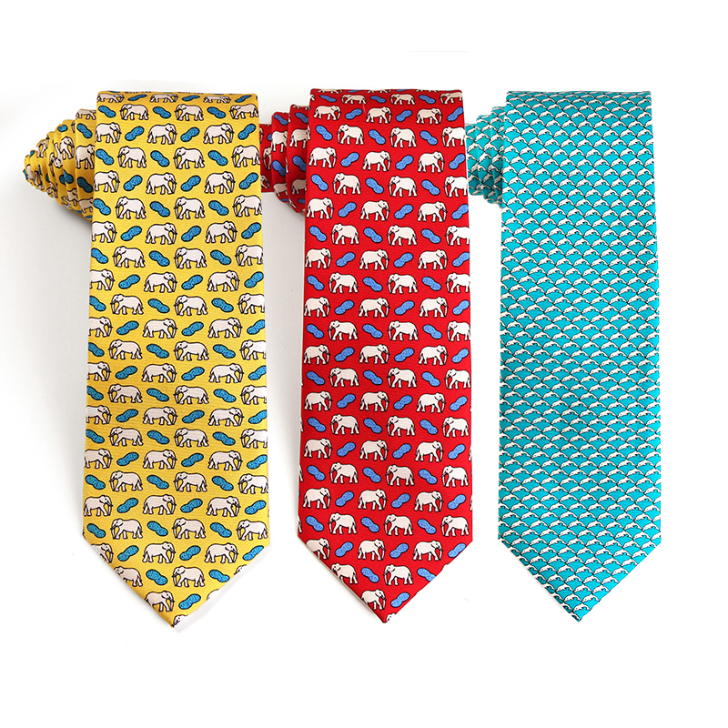 Chất Lượng Cao Động Vật In Ấn Tie 100% Lụa Handmade Cá Heo Con Chó Con In Thiết Kế Cà Vạt Tùy Chỉnh Mô Hình In Lụa Quan hệ Cho Nam Giới