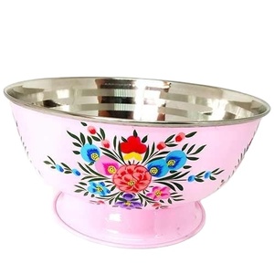 Cuenco de acero inoxidable pintado A mano para ensalada, fruta y servicio, de Cachemira, India - Product Image 4