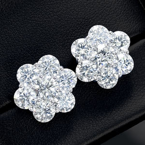 Pendientes de tuerca de moissanita VVS con incrustaciones de plata de ley 925, corte redondo en racimo de 8.6mm, con cierre de rosca, estilo Hip Hop - Product Image 2