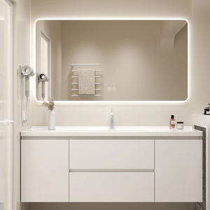 <span class=keywords><strong>Set</strong></span> Mobile da <span class=keywords><strong>Bagno</strong></span> Sospeso di Lusso dal Design Moderno in Legno con Lavabo in Ceramica e Specchio a LED per Casa Hotel Ufficio - Product Image 2