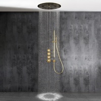 Robinet de douche thermostatique encastré de luxe en laiton brossé pour villa moderne, quatre fonctions, avec barre coulissante et poignée unique