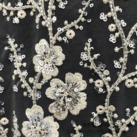 Tissu brodé de perles, de cristaux et de paillettes, brodé à la machine, 100% polyester, tissu brocart