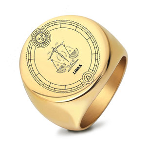 Custom Wholesale Non Tarnish 14k 18k Pvd Gold Plated 316L Stainless Steel Zodiac <b>Rings</b> for Women <b>Men</b> - Product Image 3