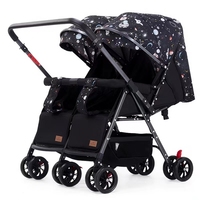 Vente Chaude Poussette Double Luxe pour Jumeaux, Poussette Réversible Pliable pour Bébé et Poussette Double pour 2 Enfants