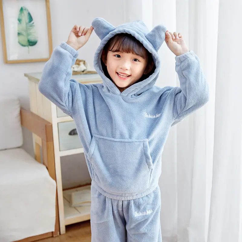 Factory Wholesale 2Pieces Sets Baby Girl Winter Homewear Long Sleeve Round Neck Pyjamas Boy Nightgown Pajamas Kids Sleepwear