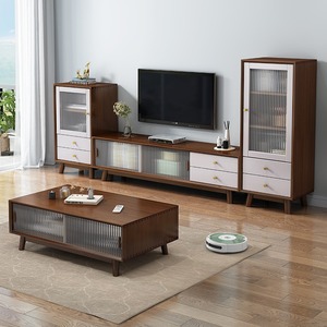 Nordic Style Tv Cabinet And <b>Coffee</b> <b>Table</b> Set Natural Wood Color Base Cabinet Simple Modern Living Room Storage Furniture - Product Image 3