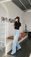 Jeans droits bleu clair taille haute pour femme, grande taille, design personnalisé, écologiques, lavés, séchage rapide, respirants