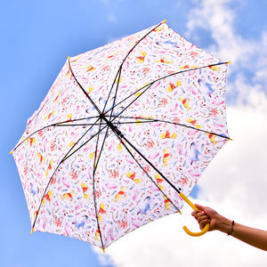 Parapluie droit manuel de bâton de tissu fait sur commande de broderie d'impression de dessin animé pour ensoleillé et pluvieux - Product Image 5
