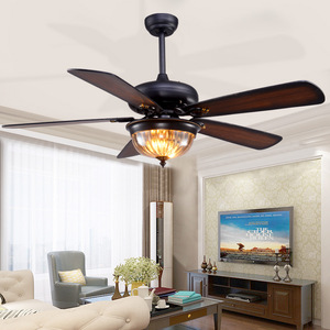 Ventilateur de plafond LED moderne de 52 pouces style ferme avec lustre, construction en fer et cristal, moteur DC, télécommande, 5 pales, intensité variable, faible encombrement - Product Image 2