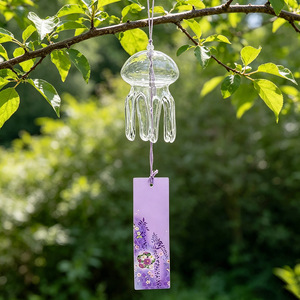 Campana de Viento Colgante de Cristal Transparente Estilo Europeo con Diseño de Medusa y Colores Pintados para Decoración de Jardín y Patio - Product Image 1