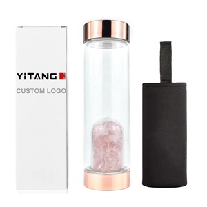 Elixir de cristal natural botella de agua de vidrio de borosilicato curativo botella de agua con infusión de piedras preciosas de cuarzo rosa real para mujeres - Product Image 5