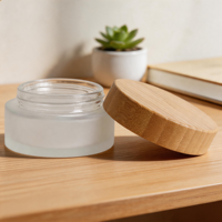 Pot avec couvercle à vis en bambou, idéal pour étagère de salle de bain, projets de bricolage pour chambre à coucher, rangement translucide givré, décoration, étui de beauté, pots cosmétiques