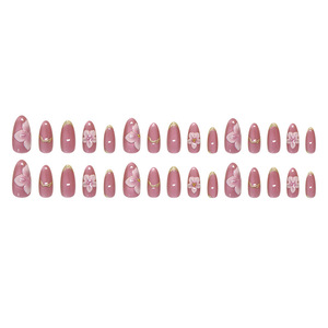 Ongles Press-On Élégants Rose Œil de Chat 30 Pièces Amande Magnétiques Scintillants en ABS <span class=keywords><strong>Faux</strong></span> Ongles 3D Fleur Or Métallique Qualité Salon - Product Image 3