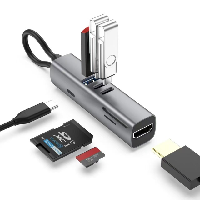 USB3.0 Type-C Hub PD 100W Charging 7-in-1 2xUSB-A USB-C SD Card Video Output High Speed USB3.0 Docking Station for Laptop