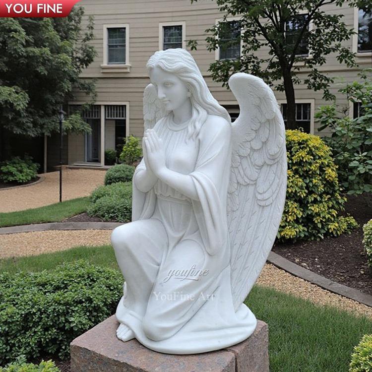 Life Size Hand Carved White Marble Kneeling Angel Statue for Garden ...