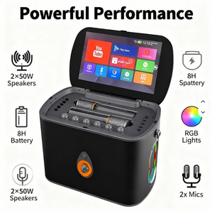 Machine de karaoké portable avec deux microphones sans fil, écran tactile, batterie 8H, système audio pour fêtes, maison, extérieur et voyage - Product Image 5