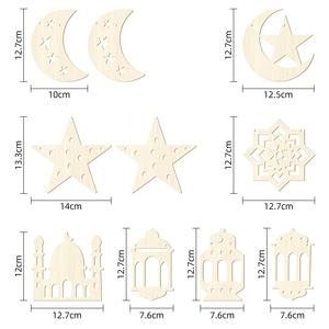 بافو عيد مبارك لون ديي الخاص بك لافتة خشبية المعلقات القمر نجمة فانوس رمضان نمط الاطفال هدية راية المسلمين مع الطلاء - Product Image 6