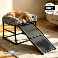 Rampe pour chien avec siège pour petit chien et animal âgé, escalier coulissant en alliage d'aluminium pour canapé-lit avec coussin en peluche, capacité de charge de 80 kg