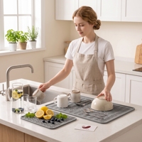 Tapis d'évier en silicone de qualité alimentaire, antidérapant, drainant, résistant à la chaleur, pour cuisine, OEM ODM personnalisé