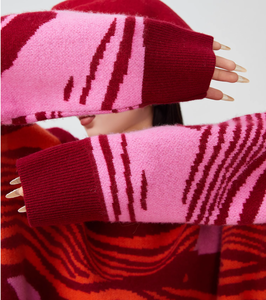 Nuovo Fashion Design ODM & OEM 2025 retrò artistico Jacquard vino rosso vita alta Casual geometrico maglione lavorato a maglia da donna - Product Image 4