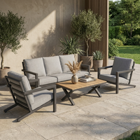Ensemble de canapé d'extérieur moderne et écologique avec structure en aluminium, 3 places, 2 chaises et table en WPC pour appartement, chambre, jardin, terrasse