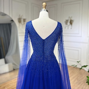Robe de soirée élégante à manches cape et col en V bleu, style A-line, ornée de perles, Serene Hill LA72315, <span class=keywords><strong>robes</strong></span> de bal élégantes pour femmes - Product Image 5