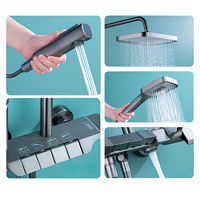 Ensemble de douche mural gris anthracite avec mitigeur pour baignoire et touches de piano
