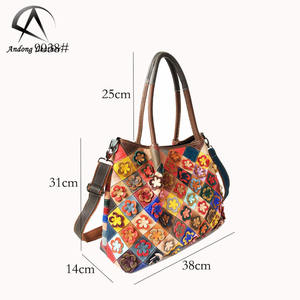 Genuine Cow <b>Leather</b> Fashion Totes Handmade Plaid Contrast Color Cowhide Shoulder Bag <b>Ladies</b> Large <b>Handbag</b> Purse Tote Bags - Product Image 2