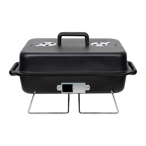 Réchaud de camping 47x28x28cm en métal, barbecue portable au charbon de bois pour extérieur avec couvercle - Product Image 1