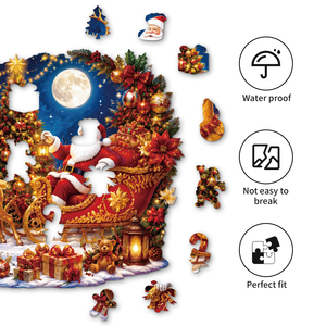 Puzzle en bois personnalisé de rennes et de traîneau de Noël, 100 à 200 pièces, jouet éducatif pour enfants de 8 à 13 ans, cadeau de fête unisexe - Product Image 1