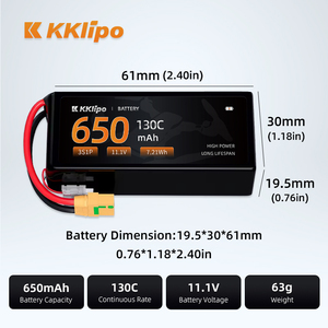 Batterie de drone personnalisée 3S Lipo, 11,1 volts, haute puissance, pack de batteries 3S 100C, connecteur T Plug XT90, connecteur XT60 Shorty, batterie KKLIPO-450mAh - Product Image 5