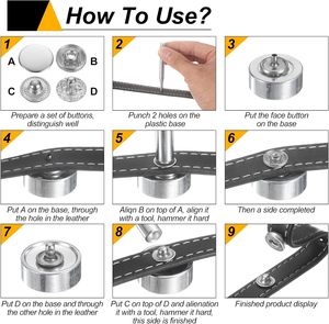 Kit de boutons-pression en cuir HARFINGTON, diamètre mm, boutons-pression en laiton, boutons-pression métalliques avec outils d'installation pour C - Product Image 5