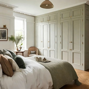 Armoire BALOM personnalisée de couleur Morandi, armoire moderne minimaliste en bois massif jusqu'au plafond, meubles de chambre à coucher, garde-robe - Product Image 4