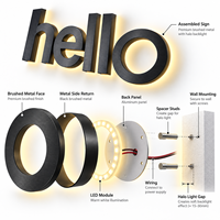 GOZONE signe des lettres personnalisées en acier inoxydable brossé noir avec rétroéclairage LED, logo 3D lumineux pour la réception de bureau