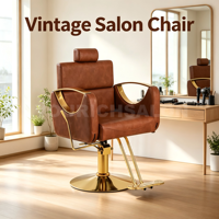Fauteuil de Salon de Coiffure Pivotant à 360° avec Accoudoirs en Acier Inoxydable, Chaise de Coiffure pour Salon, Couleur Brun Doré