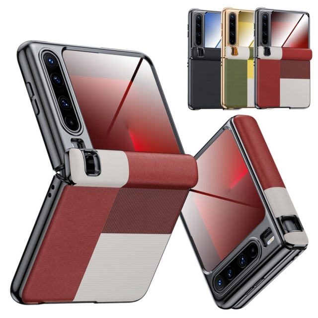 Luxury Genuine Leather Hinge Protection Full Body Case for Huawei Pura X 5G with Screen Glass Film