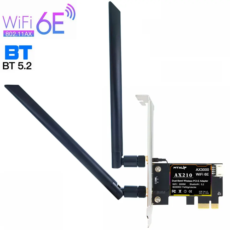 5374Mbps Wifi 6E PCI-E mạng không dây Card AX210 802.11ax 2.4G/5G/6Ghz 3 ban nhạc PCI E Wifi 6 PCIe 2 trong 1 Wifi Bluetooth Adapter