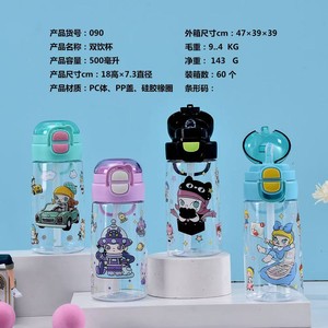 ขวดน้ำเด็กการ์ตูนพร้อมหลอดดูด วัสดุ PET ฝาเปิดแบบพลิก ปราศจากสาร BPA สำหรับใช้ในโรงเรียนและกิจกรรมกลางแจ้ง - Product Image 3